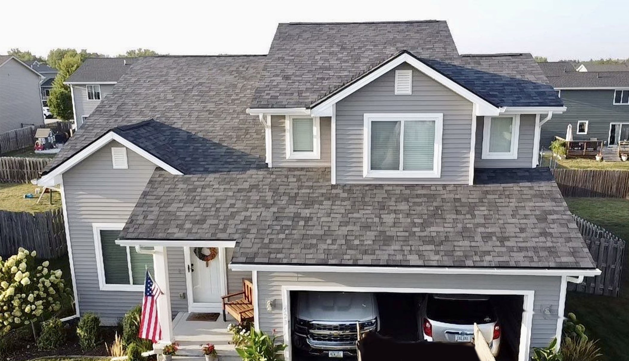 Grey shingled roofing repair