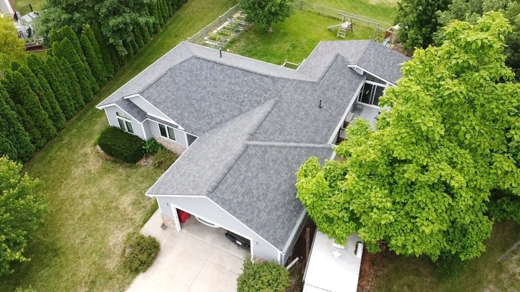 grey roof shingles in a Birds Eye view