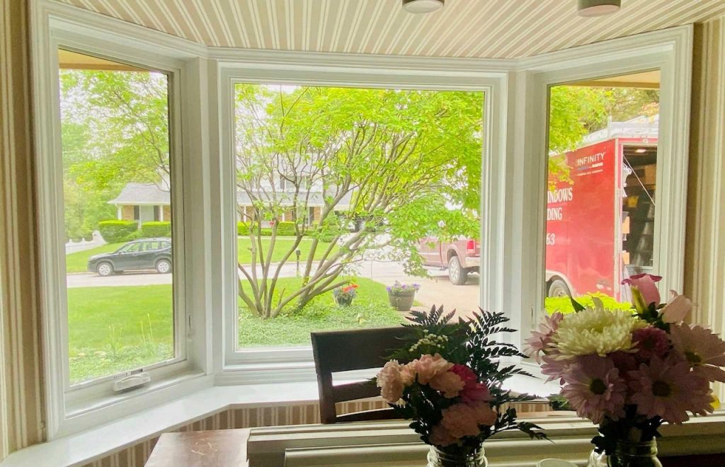 Inside house view through bay windows